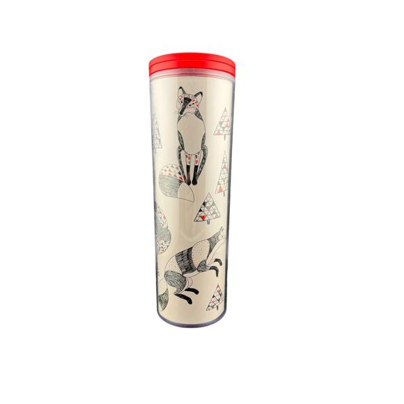 Starbucks Christmas Holiday Cold Drink Tumbler Fox with Christmas Trees - Picture 2 of 5